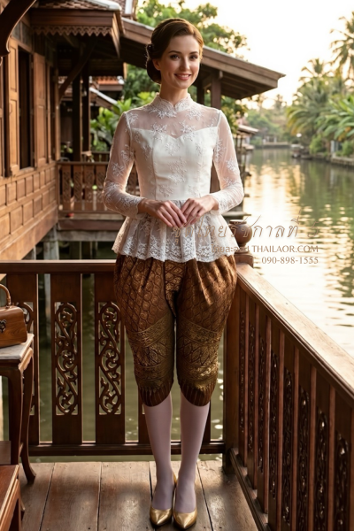 ชุดไทยรัชกาลที่ 5 สีงาช้างน้ำตาล (TRF 028)