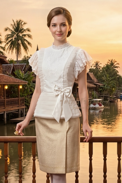 ชุดไทยรัชกาลที่ 7 สีงาช้างทอง (TRS 005)