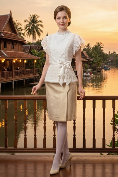 ชุดไทยรัชกาลที่ 7 สีงาช้างทอง (TRS 005)