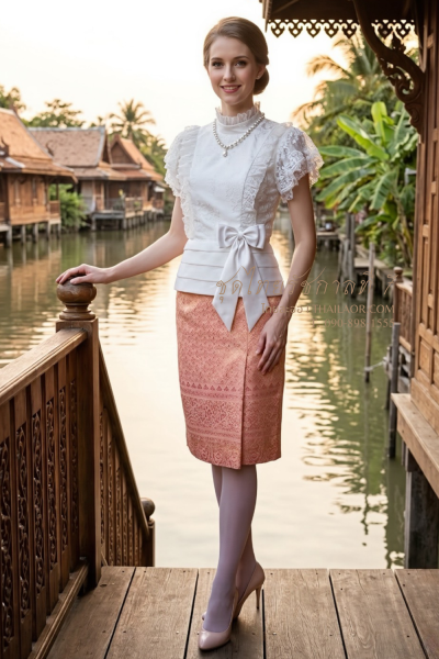 ชุดไทยรัชกาลที่ 7 สีงาช้างชมพู (TRS 006)