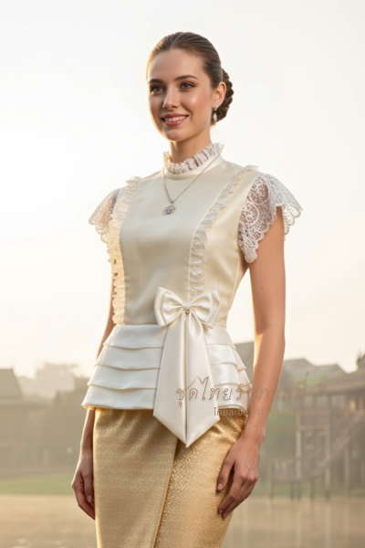 ชุดไทยรัชกาลที่ 7 สีครีมทอง (TRS 002)