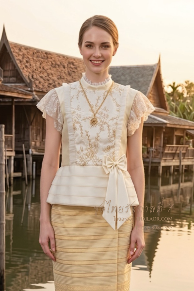 ชุดไทยรัชกาลที่ 7 สีครีมทอง (TRS 007)