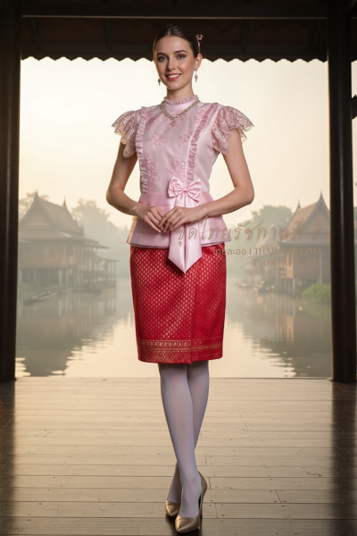 ชุดไทยรัชกาลที่ 7 สีชมพูบานเย็น (TRS 003)