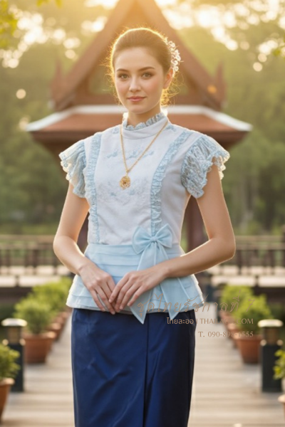 ชุดไทยรัชกาลที่ 7 สีฟ้าน้ำทะเล (TRS 004)