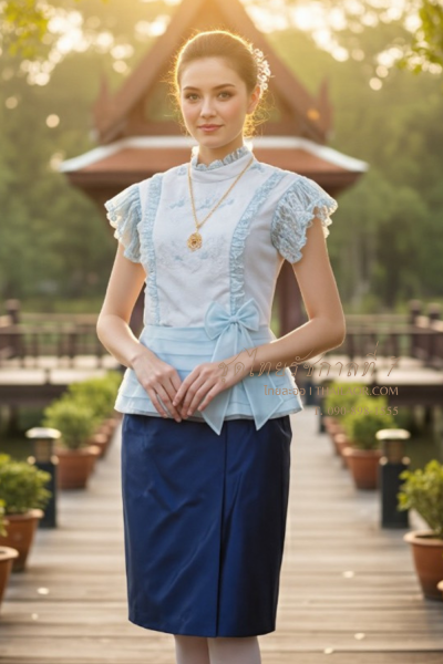 ชุดไทยรัชกาลที่ 7 สีฟ้าน้ำทะเล (TRS 004)