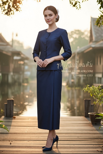 ชุดไทยเรือนต้น สีกรมท่า (TR 005)