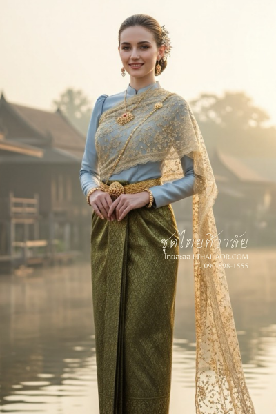 ชุดไทยศิวาลัย สีเทาทอง (TS 009)