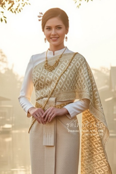 ชุดไทยศิวาลัย สีงาช้างทอง (TS 012)