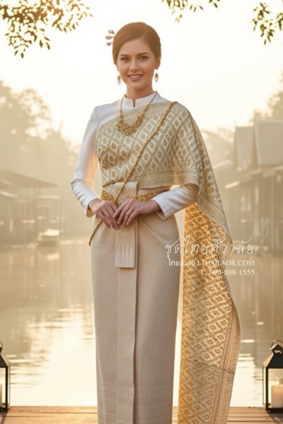 ชุดไทยศิวาลัย สีงาช้างทอง (TS 012)