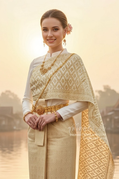 ชุดไทยศิวาลัย สีครีมทอง (TS 011)