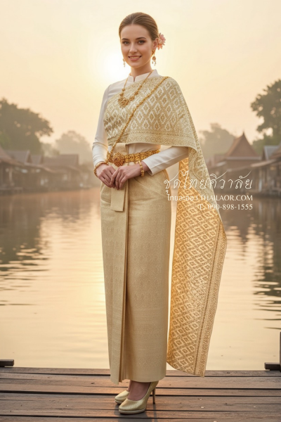 ชุดไทยศิวาลัย สีครีมทอง (TS 011)