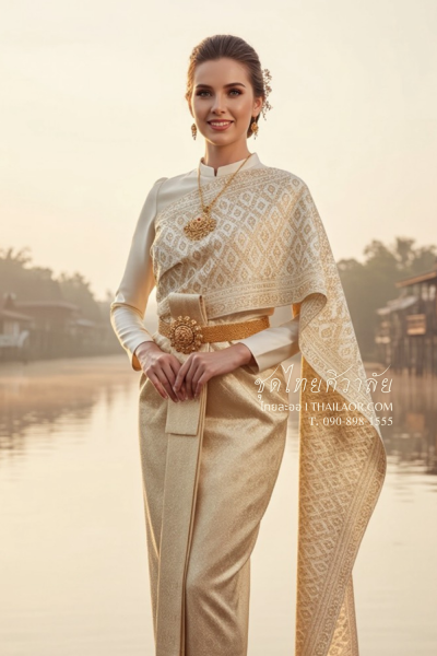 ชุดไทยศิวาลัย สีครีมทอง (TS 006)