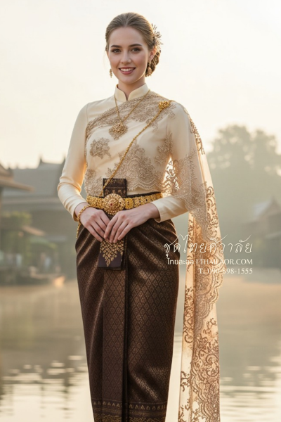 ชุดไทยศิวาลัย สีทองน้ำตาล (TS 008)