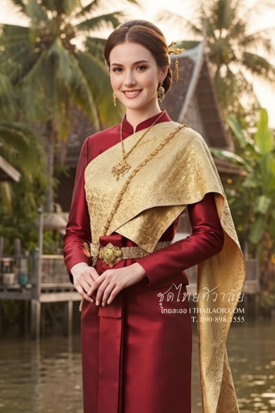 ชุดไทยศิวาลัย สีแดงทอง (TS 014)