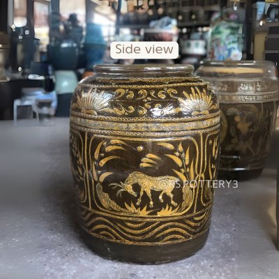 70 cm high Shanghai-style ceramic jar with lucky deer on every side.