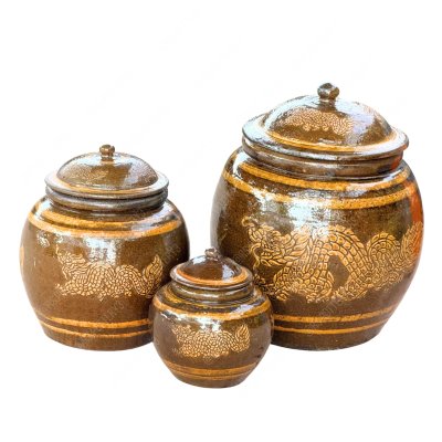 โอ่งมังกรราชบุรี ฝาปิด งานปั้นมือ 3 ขนาด (S / M / L)