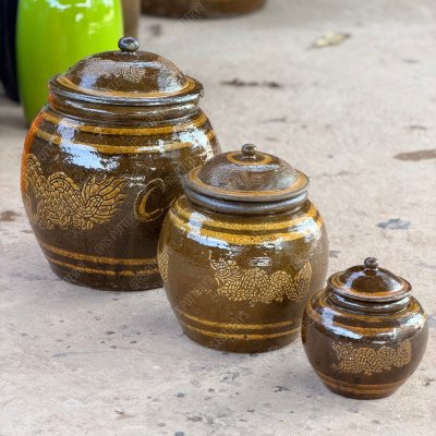 โอ่งมังกรราชบุรี ฝาปิด งานปั้นมือ 3 ขนาด (S / M / L)