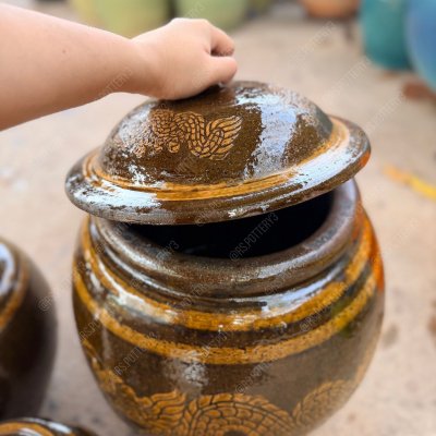 โอ่งมังกรราชบุรี ฝาปิด งานปั้นมือ 3 ขนาด (S / M / L)