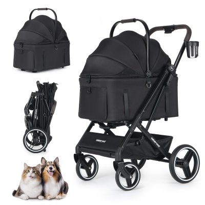 Beberoad X3 2 in 1 Pet Stroller | 4 Wheels Lightweight Foldable Carrier- Black