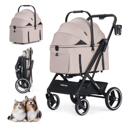 Beberoad X3 2 in 1 Pet Stroller | 4 Wheels Lightweight Foldable Carrier- Beige Beberoad X3 2 in 1 Pet Stroller | 4 Wheels Lightweight Foldable Carrier- Beige