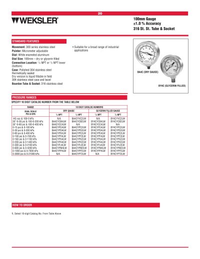 WEKSLER PRESSURE GAUGE BA4C - เกจวัดแรงดัน