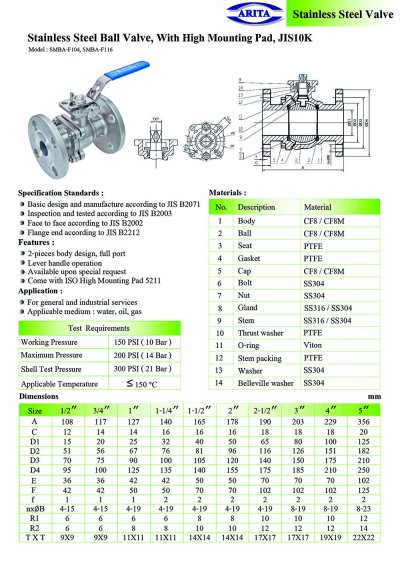 ARITA SMBA-F Ball valve Stainless Steel - JIS10K