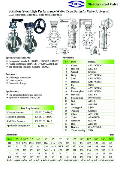 ARITA SHPBF-M Butterfly Valve Stainless Steel - Universal
