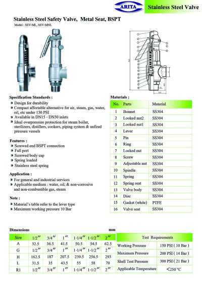 ARITA SSV-ML Safety Valve - BSPT