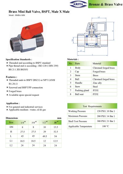 ARITA MINI BALL VALVE (BMBA-MM) - บอลวาล์ว