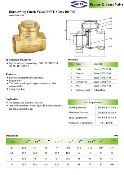 ARITA SWING CHECK VALVE (BSW-S200) - สวิงเช็ควาล์ว