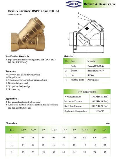 ARITA Y-STRAINER (BYS-S200) - วายสแตนเนอร์