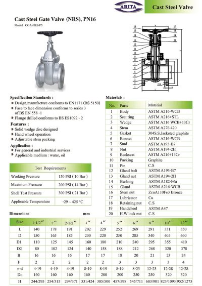 ARITA GATE VALVE CAST STEEL (CGA-NRS-F3) - เกทวาล์ว