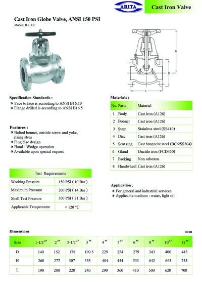 ARITA Globe Valve Cast iron (IGL-F2) - โกลบวาล์ว