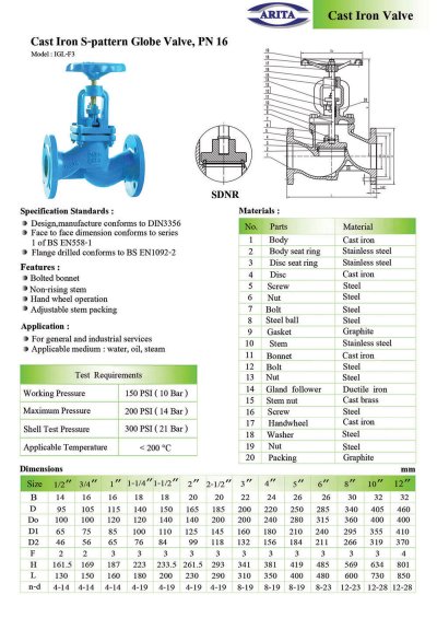 ARITA Globe Valve Cast iron (IGL-F3) - โกลบวาล์ว