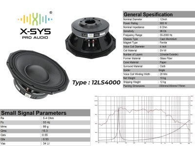 SPEAKER COMPONENT 12 INCH XSYS 12LS4000 (COIL 4 INCH)