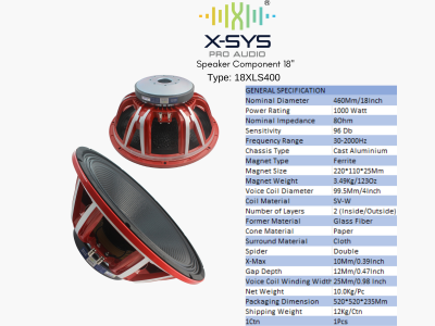 SPEAKER COMPONENT XSYS 18Inch TYPE 18XLS400
