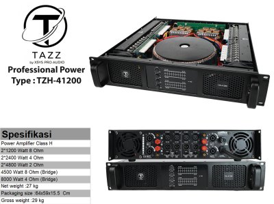 POWER AMPLIFIER TAZZ By XSYS PRO AUDIO TZH 41200 (CLASS H 4 CHANNEL)
