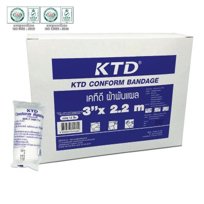 KTD CONFORM BANDAGE เคทีดี ผ้าพันแผลใช้พันเพื่อปิดบาดแผล ขนาด: 3 in (รุ่น 2.2 เมตร) ขนาดบรรจุ 12 ชิ้น