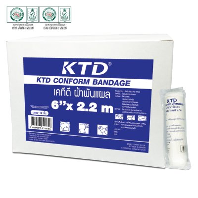 KTD CONFORM BANDAGE เคทีดี ผ้าพันแผลใช้พันเพื่อปิดบาดแผล ขนาด: 6 in (รุ่น 2.2 เมตร) ขนาดบรรจุ 12 ชิ้น