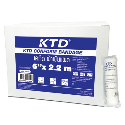 KTD CONFORM BANDAGE เคทีดี ผ้าพันแผลใช้พันเพื่อปิดบาดแผล ขนาด: 6 in (รุ่น 2.2 เมตร) ขนาดบรรจุ 12 ชิ้น