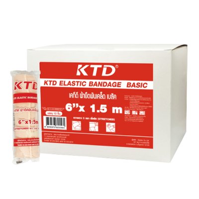 KTD ELASTIC BANDAGE เคทีดี ผ้ายืดพันเคล็ด เบสิค ขนาด: 6 in (รุ่น 1.5 เมตร) ขนาดบรรจุ 12 ชิ้น