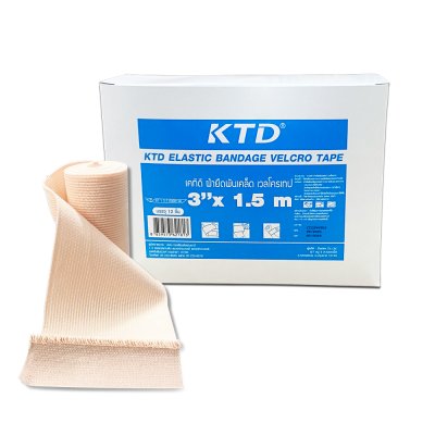 KTD ELSTIC BANDAGE VELCRO TAPE เคทีดี ผ้ายืดพันเคล็ด เวลโครเทป ขนาด: 3 in (รุ่น 1.5 เมตร) ขนาดบรรจุ 12 ชิ้น