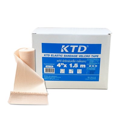KTD ELSTIC BANDAGE VELCRO TAPE เคทีดี ผ้ายืดพันเคล็ด เวลโครเทป ขนาด: 4 in (รุ่น 1.5 เมตร) ขนาดบรรจุ 12 ชิ้น