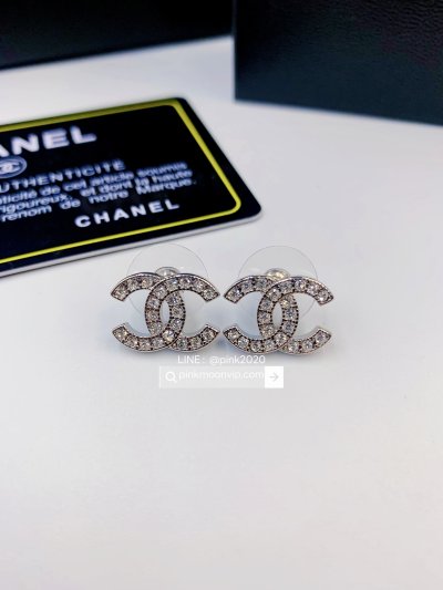 E0002เงิน ต่างหู Cha เพชร 1.5cm.