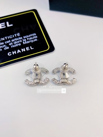 E0002เงิน ต่างหู Cha เพชร 1.5cm.