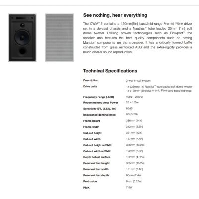 B&W CWM7.5 - In Wall Speaker