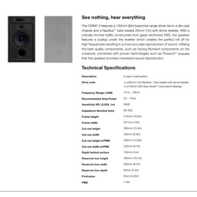 B&W CWM7.4 - In Wall Speaker