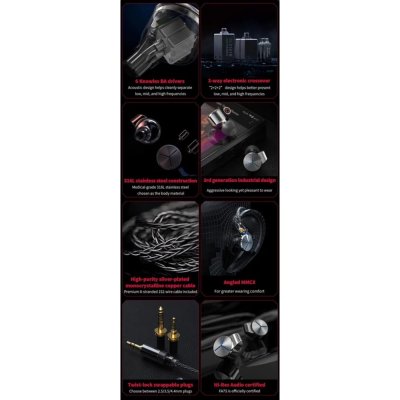 FiiO FA7S หูฟัง IEMs 6 ไดรเวอร์ 6 Knowles BA