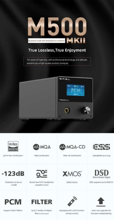 SMSL M500 MKii Bluetooth DAC&AMP แบบตั้งโต๊ะ
