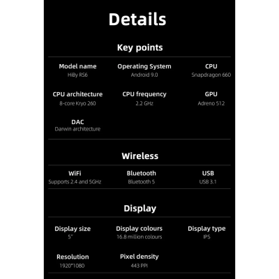 Hiby RS6 DAP เครื่องเล่นพกพา สถาปัตยกรรม Darwin รองรับ MQA